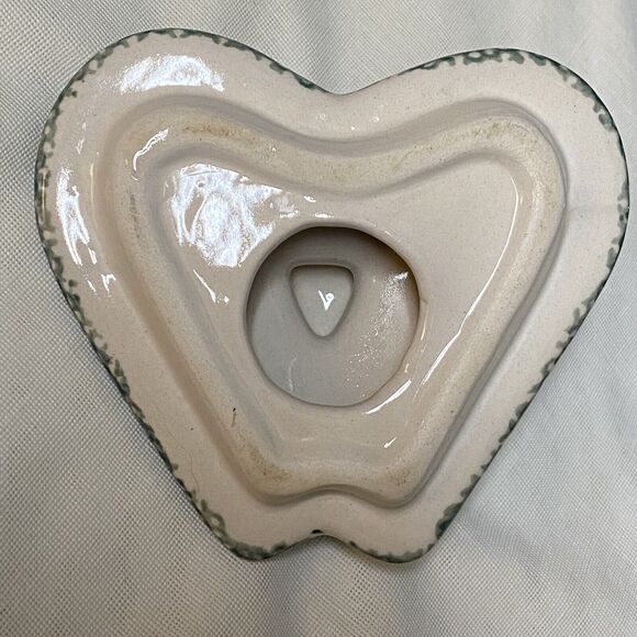 Vintage Heart Shaped Apple Themed Ceramic Sugar Bowl with Lid Ivory Green 4.5" - Picture 8 of 9